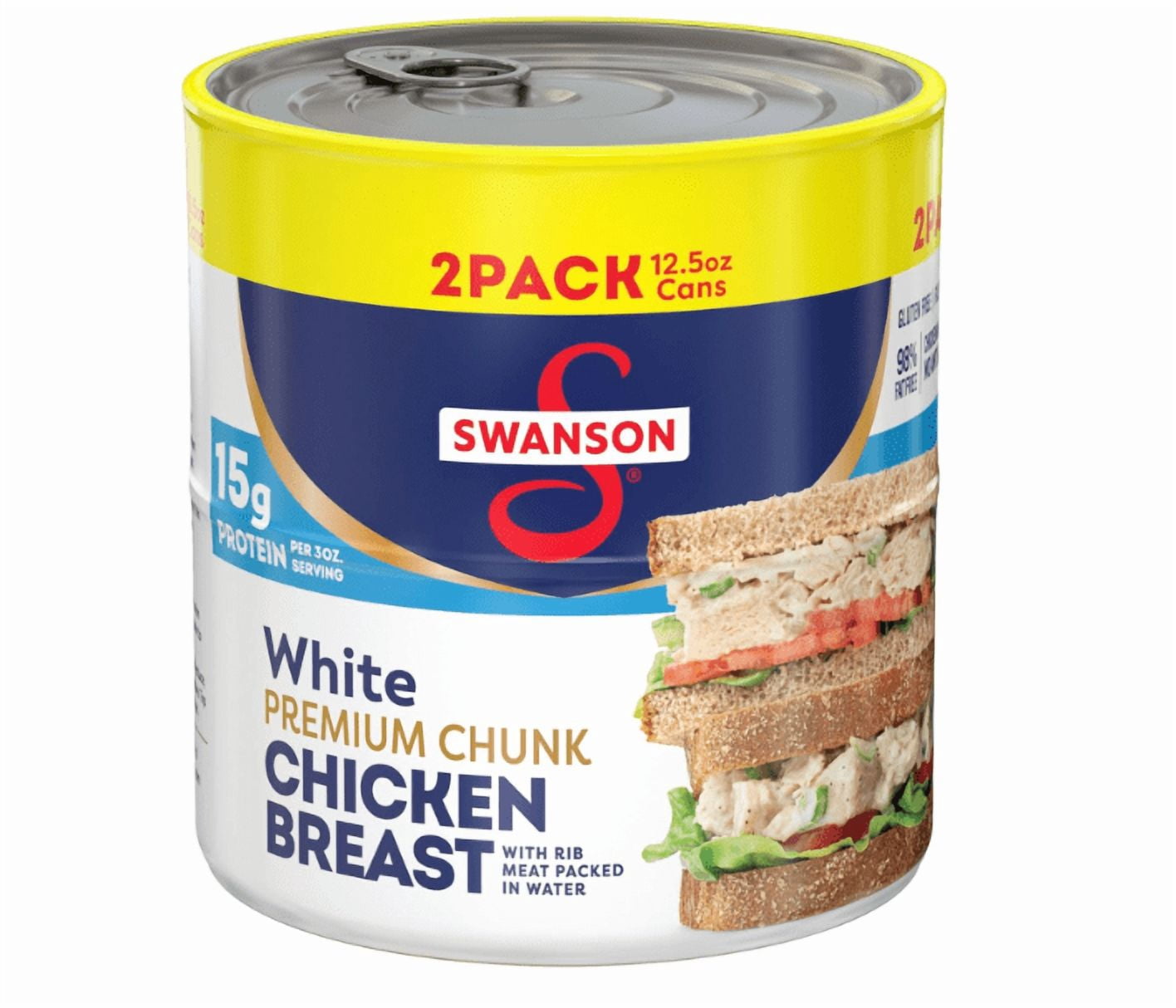 White Premium Chunk Chicken Breast with Rib Meat in Water, 12.5 oz. (Pack of 2)
