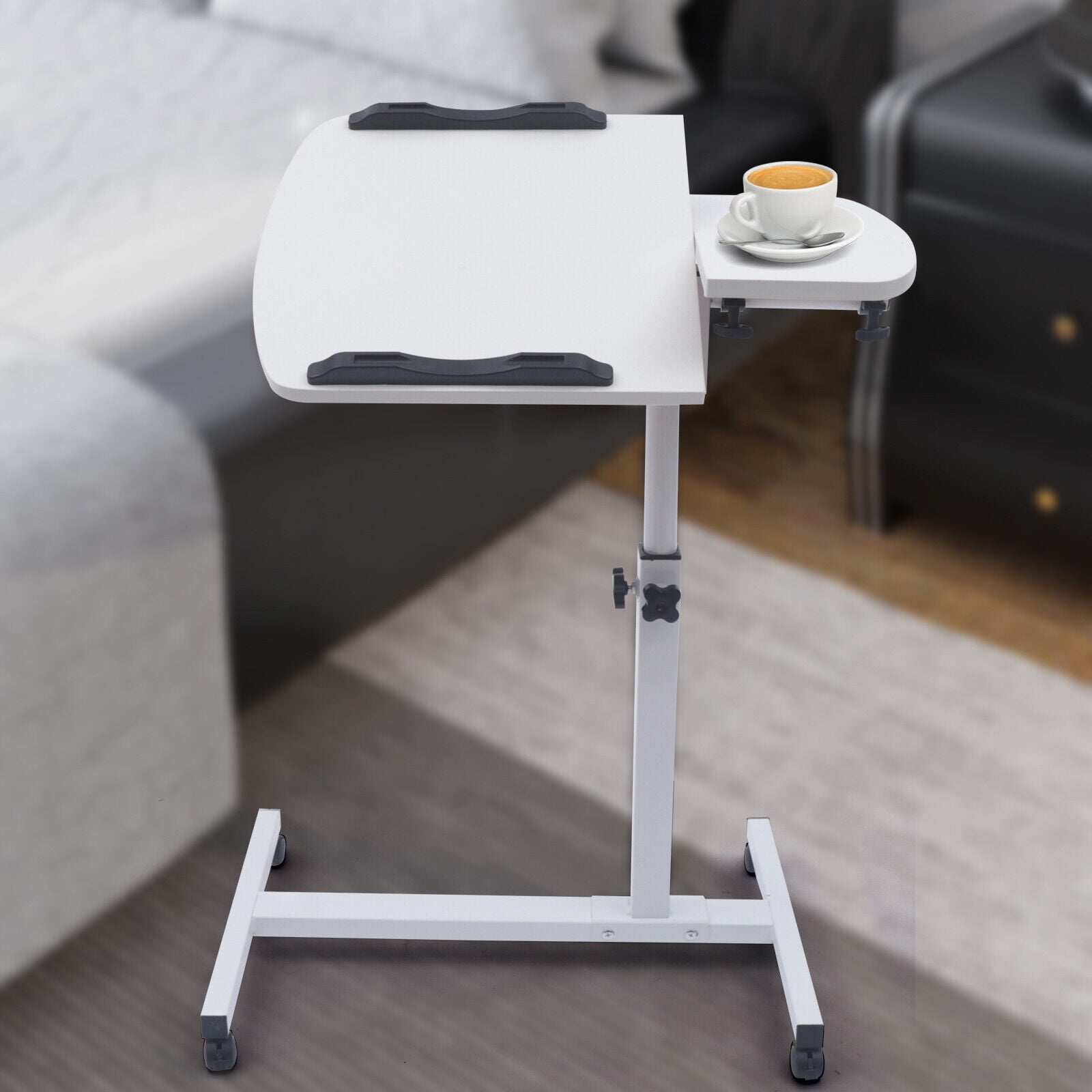 White Premium Rolling Laptop Desk Angle & Height Adjustable Rolling