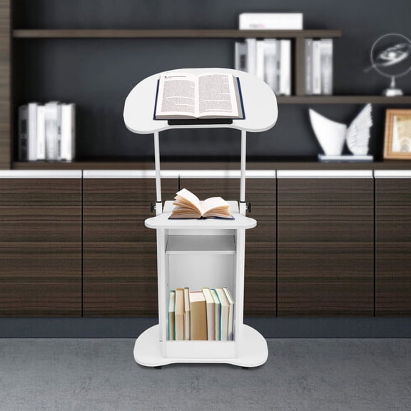 White Presentation Stand Mobile Height Adjustable Church Classroom Lecture Portable Presentation Stand