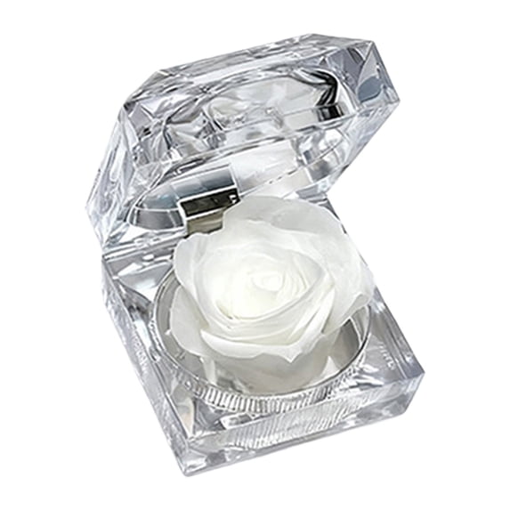 The White Preserved Flower in The Ring,Preserved Flower Rose Box Decorative Jewelry Box Preserved Flower Box Acrylic Jewelry Storage Box for Valentine'S Day Wedding Supply