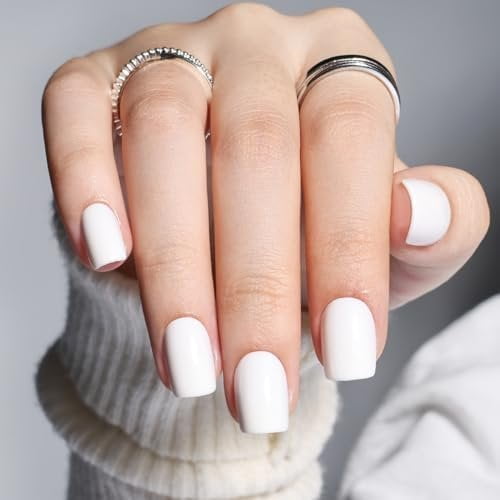 White Press Nails - Short Square Press Nails, Milky Nails Press Ons for Women DIY Nails Kit with Glue, Glossy Glue Short in 15 Sizes - 30 count, Milky White