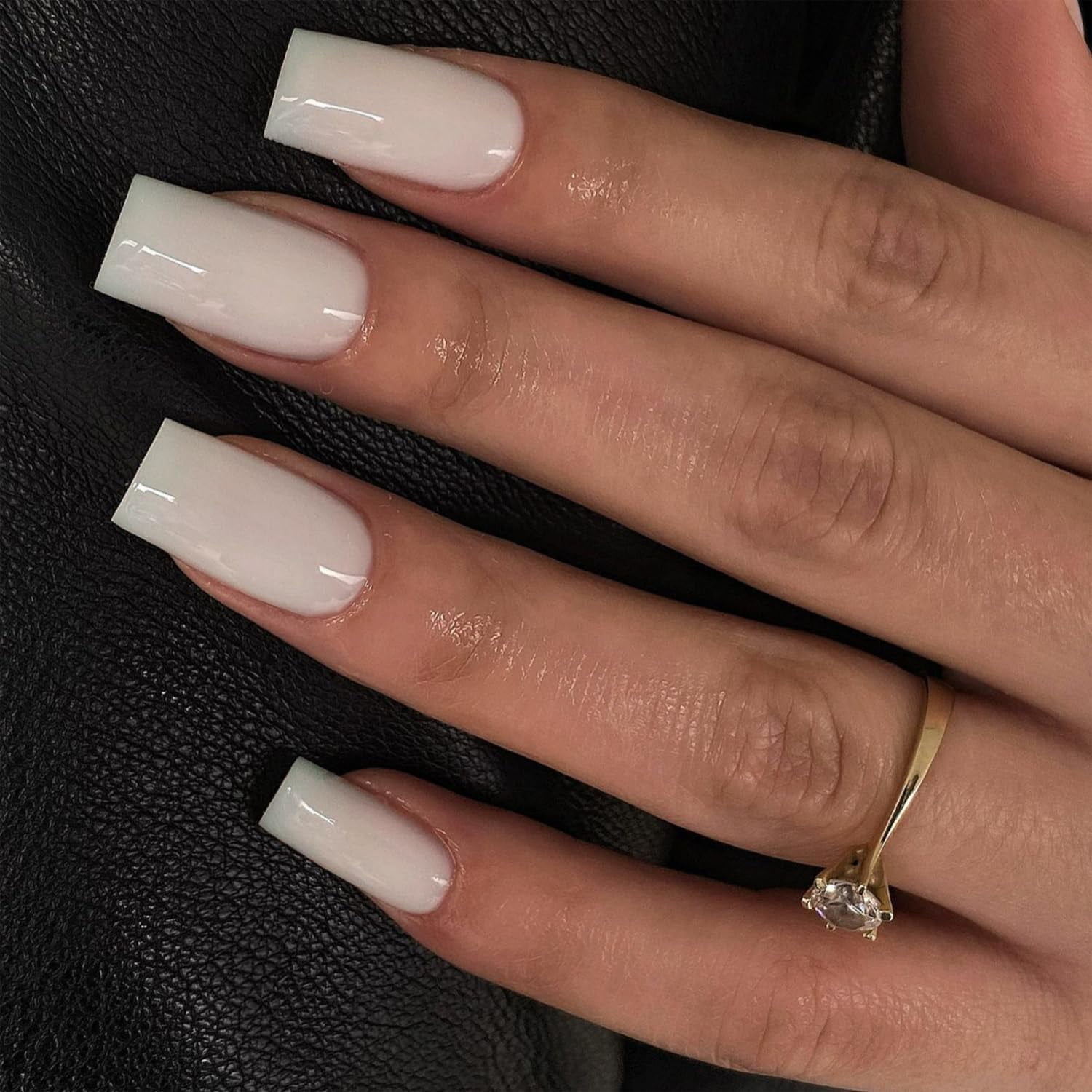 White Press On Nails Medium Long Square, Medium Glue on Nails Coffin