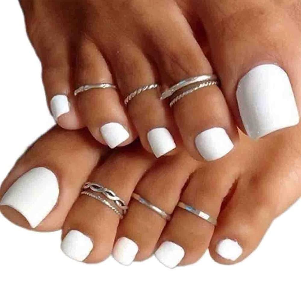 White Press on Toenails Acrylic Fake Toenails Stick on Toenails 