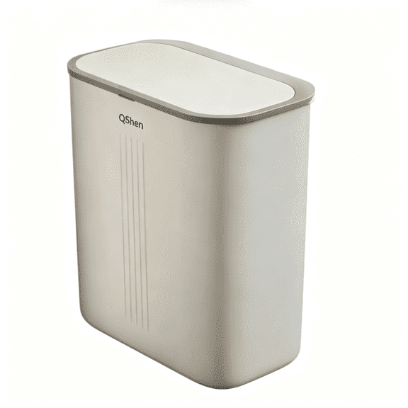 White Slim Press-Top Trash Can, 12L Plastic Pop-up Lid Waste Bin, Narrow Space-Saving Garbage Can for Bathroom, Kitchen, Bedroom