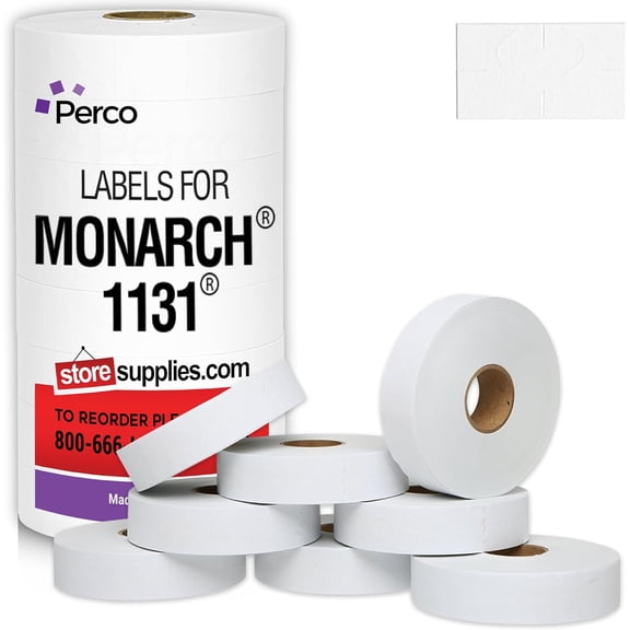 White Pricing Labels for Monarch 1131 Price Gun - 1 Sleeve, 20,000 Blank Marking Labels - with Ink Roll Included