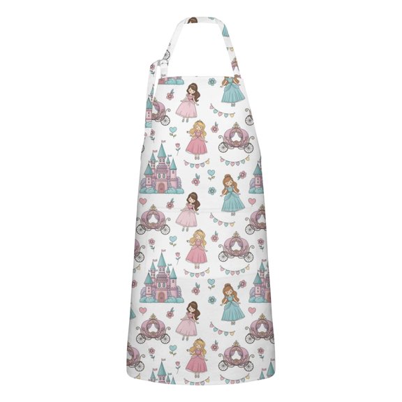 White Princess Castle Pattern Apron-Garden Aprons for Women with Pockets-Cotton Linen Waterproof Kitchen Cooking Gardening Aprons Adjustable for Kitchen,Cooking,BBQ and Salon 33x27 Inch