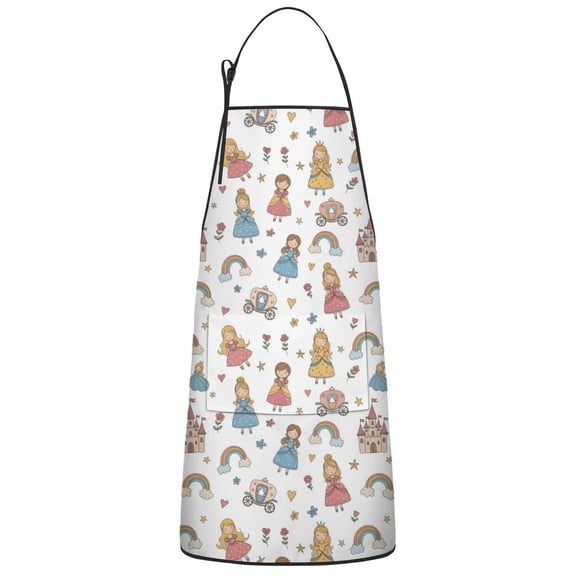 White Princess Castle Pattern Apron-Garden Aprons for Women with Pockets-Cotton Linen Waterproof Kitchen Cooking Gardening Aprons Adjustable for Kitchen,Cooking,BBQ and Salon 33x27 Inch