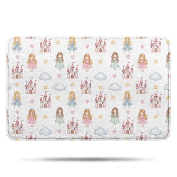 White Princess Castle Pattern Bathroom Rugs Mat,Non Slip Microfiber Bathroom Rug,Rubber Backing,Soft Bathroom Mats for Bathroom Floor,Tub and Shower,17x27in(43x68cm)