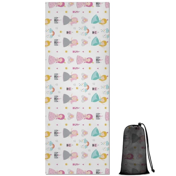 White Princess Castle Pattern Hot Yoga Mat Towel Non Slip for Hot Yoga - Quick-Drying Yoga Mat Cover with 4 Corner Pockets with Travel Bag - Hot Yoga Towel Non Slip 74"x26"
