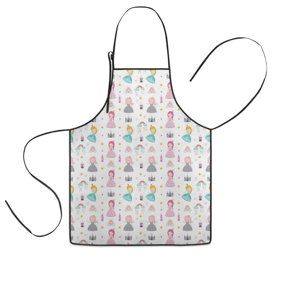 White Princess Castle Pattern Kids Aprons for Girls and Boys,Adjustable Neck Strap Toddler Aprons for Kids Cooking Baking