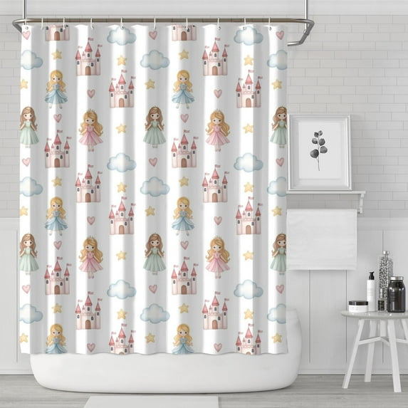 White Princess Castle Pattern Shower Curtain 84"x72" ,Bathroom Decorative Shower Curtains Set with 12 Hooks,Modern Waterproof Washable Shower Curtain