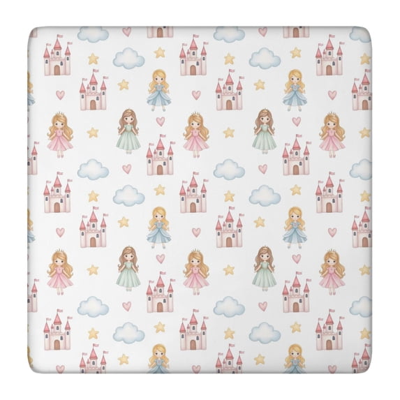 White Princess Castle Pattern Square Fitted Tablecloth with Elastic Edge,Square Table Cover,Washable Elastic Table Cover for Home Kitchen Party Decor 36"x36"