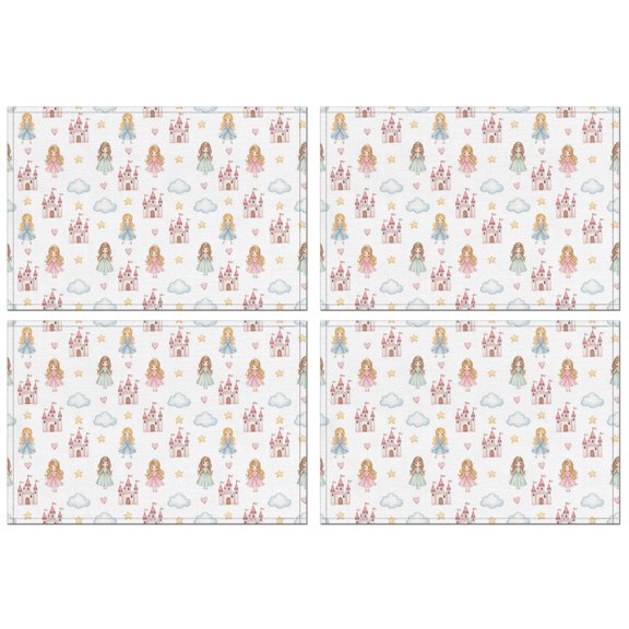 White Princess Castle Pattern Summer Placemats Table Placemats Set Of 4-Linen Kitchen Washable Placemats Table Mats 11.8"x17.7"Non-Slip Heat Resistant