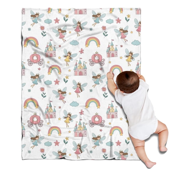 White Princess Fairy Castle Pattern Blanket,Comfortable Soft Flannel Throw Blanket,All Season,Warm Lightweight Blankets for Sofa Bed Couch Living Room Chair,30"x40"
