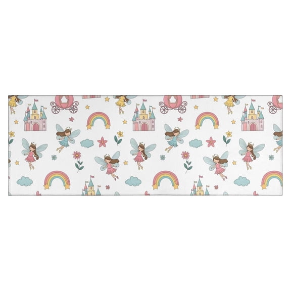 White Princess Fairy Castle Pattern Kitchen Rug Mat,Kitchen Runner Rugs Non Skid Washable,Decorative Kitchen Floor Mats for Kitchen,Sink,Laundry,17"X47"