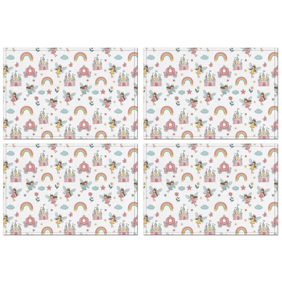 White Princess Fairy Castle Pattern Summer Placemats Table Placemats Set Of 4-Linen Kitchen Washable Placemats Table Mats 11.8"x17.7"Non-Slip Heat Resistant