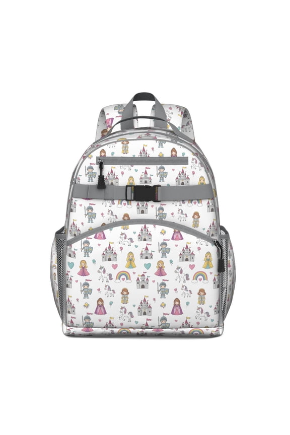 White Princess Knight Pattern Backpack for School,Cute School Bag,Schoolbag with Adjustable Shoulder Straps & Padded Back,15.25"x11.5"x5.25"