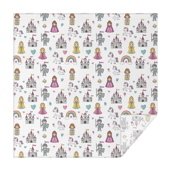 White Princess Knight Pattern Square Tablecloth,Waterproof Square Table Cover,Wipeable Spillproof Washable Table Cover for Home Kitchen Party Decor 42"X42"(107x107cm)