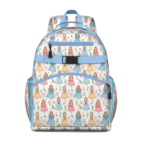 White Princess & Leaf Pattern Backpack for School,Cute School Bag,Schoolbag with Adjustable Shoulder Straps & Padded Back,15.25"x11.5"x5.25"