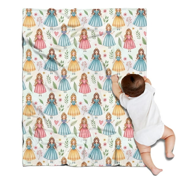 White Princess & Leaf Pattern Blanket,Comfortable Soft Flannel Throw Blanket,All Season,Warm Lightweight Blankets for Sofa Bed Couch Living Room Chair,30"x40"