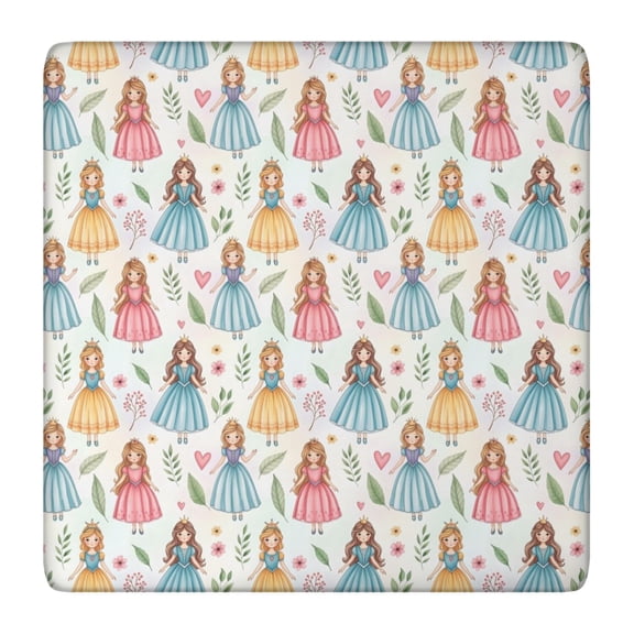 White Princess & Leaf Pattern Square Fitted Tablecloth with Elastic Edge,Square Table Cover,Washable Elastic Table Cover for Home Kitchen Party Decor 36"x36"