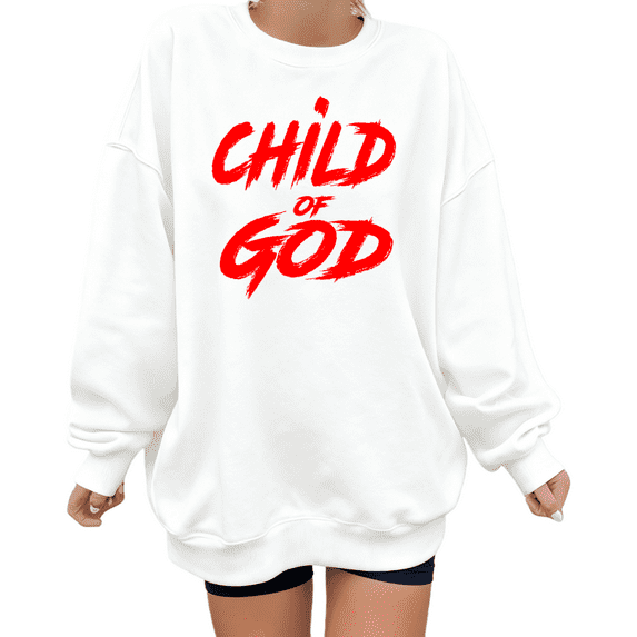 White Print Child of God Graphic Sweatshirt Christian Faith S-2XL Tops