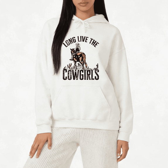 White Print Hoodie Sweatshirt Graphic Sweatshirt Cowgirl Rodeo Country Gift Size S-2XL Tops
