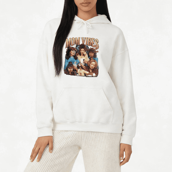 White Print Hoodie Sweatshirt Graphic Sweatshirt Funny Mom Vibes Cozy Wear Size S-2XL Tops