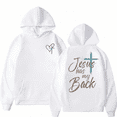 thumbnail image 1 of White Print Hoodie Sweatshirt Shirts S-2XL Jesus Has My Back Cross Heart Vintage Casual Tops, 1 of 4