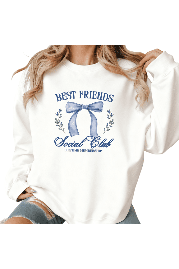White Print Sweatshirt Graphic Sweatshirt Best Friends Social Club Design Apparel For Casual Hangouts And BFF Getaways Tops S-3XL