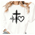 thumbnail image 1 of White Print Sweatshirt Graphic Sweatshirt Cross Heartbeat Line Street Style Casual Wear S-3XL Tops, 1 of 5