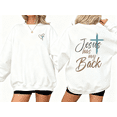 thumbnail image 1 of White Print Sweatshirt Graphic Sweatshirt Jesus has my Back Shirts Christian daily casual church gathering faith wear S-3XL Tops, 1 of 5