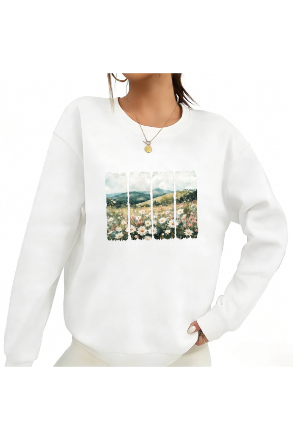 White Print Sweatshirt Graphic Sweatshirt Kindness Bloom Print Positive Vibes Outfit S-3XL Tops