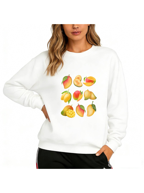 White Print Sweatshirt Graphic Sweatshirt Mango Pattern Print Summer Casual Outfit S-3XL Tops