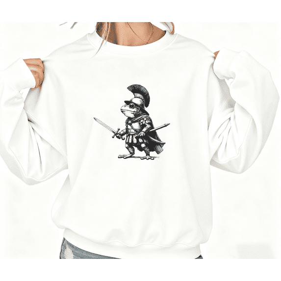 White Print Sweatshirt Graphic Sweatshirt Roman Warrior Frog Meme Gen Z Casual Wear S-3XL Tops