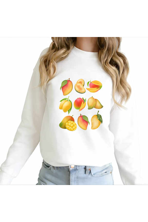 White Print Sweatshirt Graphic Sweatshirt Watercolor Mango Daily Casual Relaxing Retro Inspired Tops S-3XL Tops