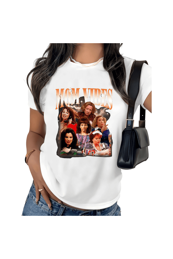 White Print T shirt Graphic Tees Shirts Mom Vibes Casual Daily Wear Size S-5XL Tops