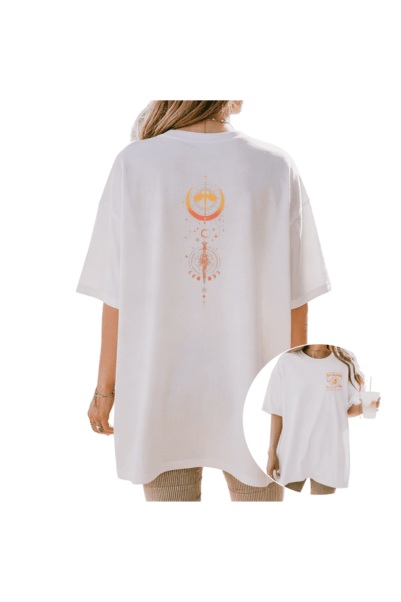 White Print Tshirt Fantasy Dragon Graphic Tees Shirts Celestial Dragon Moon Phase Magic Symbol Aesthetic Cotton Tee S 5XL Tops