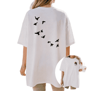 White Print Tshirt Flying Birds Graphic Tees Shirts Minimalist Bird Nature Freedom Aesthetic Cotton Tee S 5XL Tops