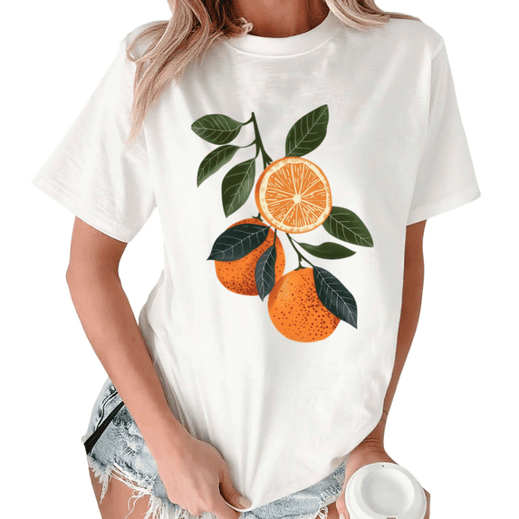 Women Fresh Orang Summer Gift Graphic Short Sleeve T-Shirt Tops
