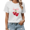 thumbnail image 1 of White Print Tshirt Graphic Tees Cherry Pink Bow Coquette Casual Shirts S-5XL Tops, 1 of 5