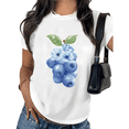 thumbnail image 1 of White Print Tshirt Graphic Tees Floral Blueberry Bouquet Street Style Cute Casual Wear S-5XL Tops, 1 of 5