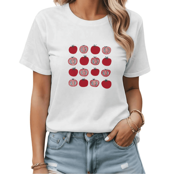White Print Tshirt Graphic Tees Minimalist Tomato Illustration Lightweight Shirts S-5XL Tops