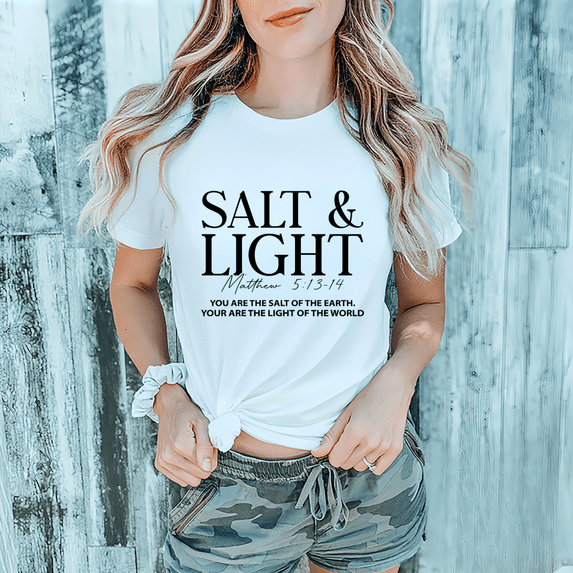 White Print Tshirt Graphic Tees Salt Light Matthew 5:13-14 S-5XL Shirts for Daily Outfits Tops