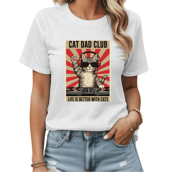 White Print Tshirt Graphic Tees Shirts Cat Dad Club S-5XL Tops