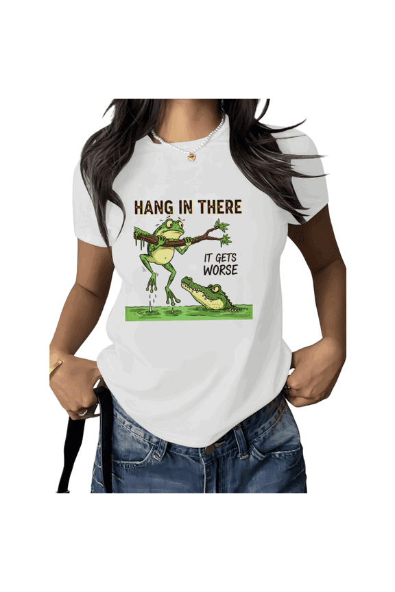 White Print Tshirt Graphic Tees Shirts Cute Frog Joke Graphic Casual S 5XL Tops