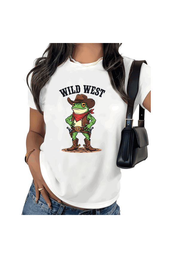 White Print Tshirt Graphic Tees Shirts Cute Western Frog Cartoon Humor S 5XL Tops