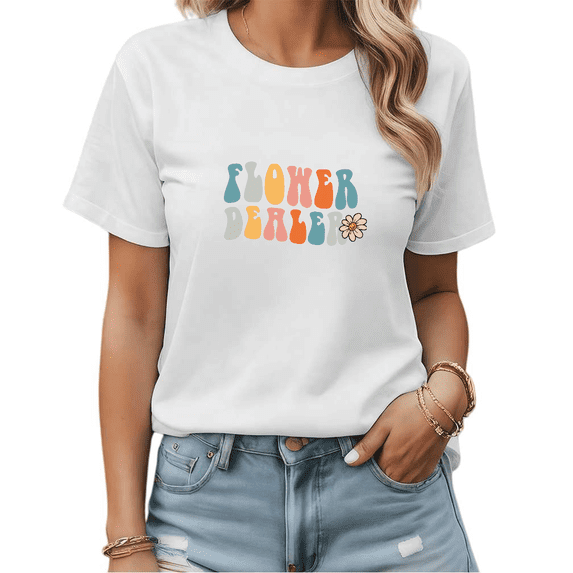 White Print Tshirt Graphic Tees Shirts Flower Dealer Groovy Street Style Cute Casual Wear S-5XL Tops