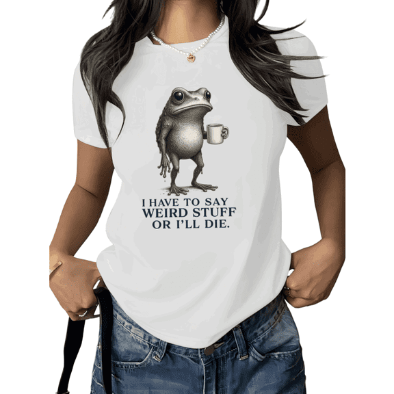 White Print Tshirt Graphic Tees Shirts Funny Coffee Frog Weird Humor Casual Summer S 5XL Tops