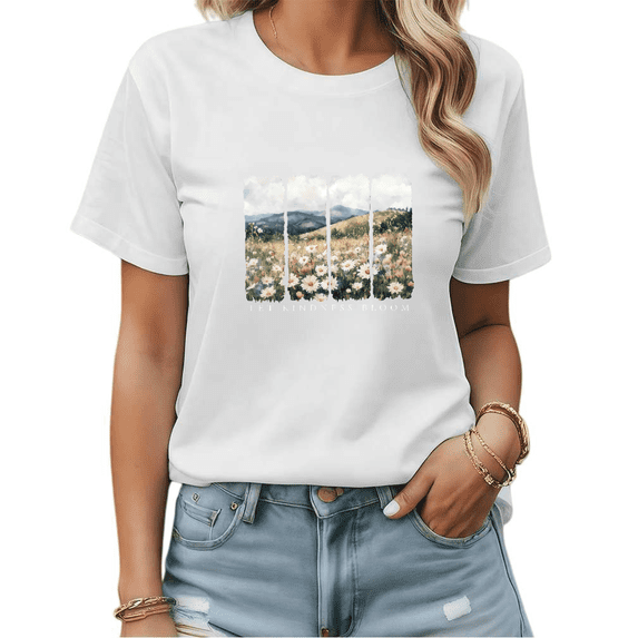 White Print Tshirt Graphic Tees Shirts Let Kindness Bloom Floral Landscape Spring Outdoor Casual Comfort Wear S-5XL Tops